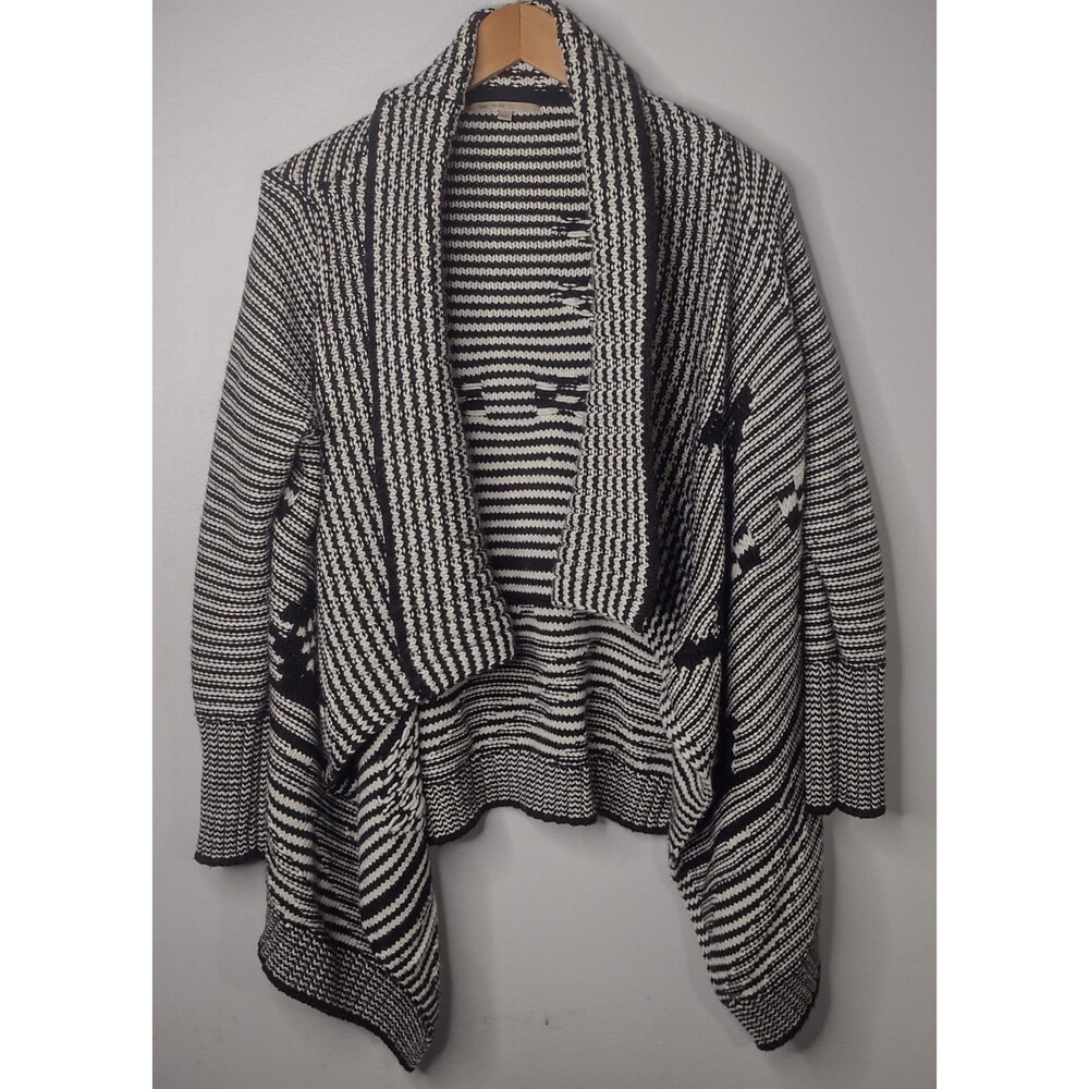 Gap Open Front Waterfall Cardigan Women’s Medium Black White Striped Wool Blend